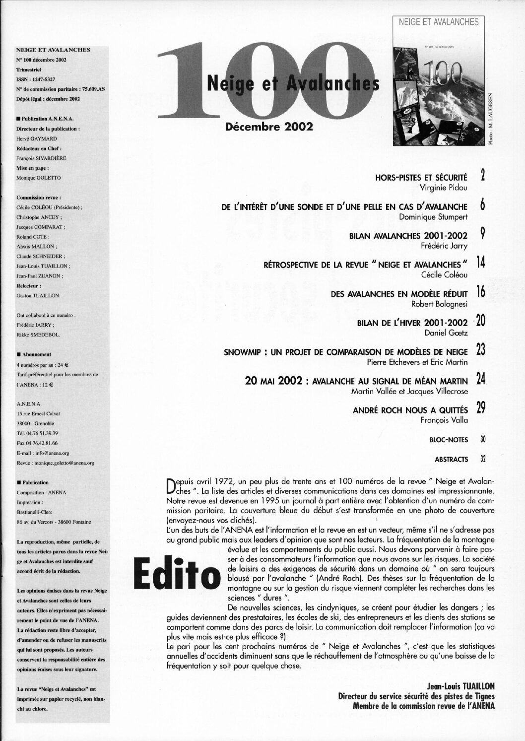Revue numérique Neige & Avalanche n°100