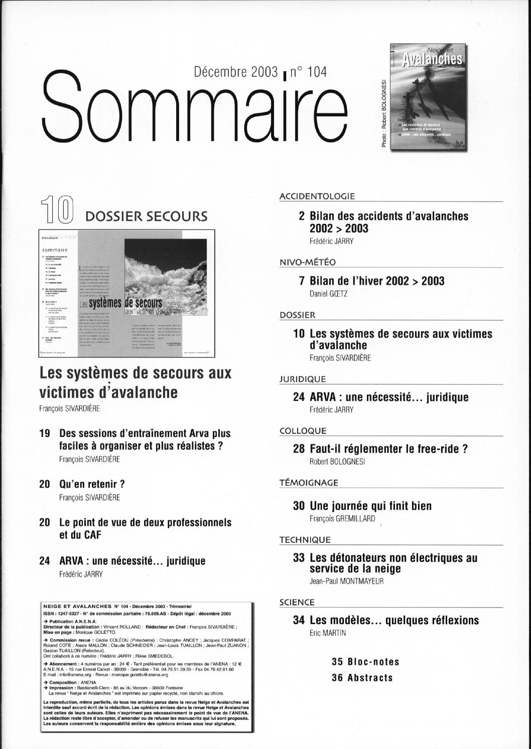 Revue numérique Neige & Avalanche n°104