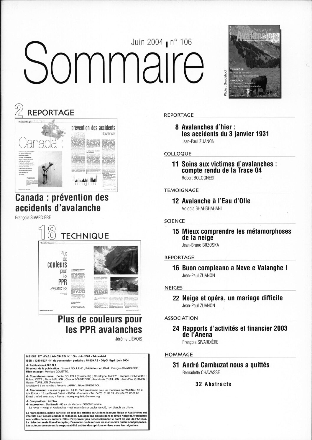 Revue numérique Neige & Avalanche n°106